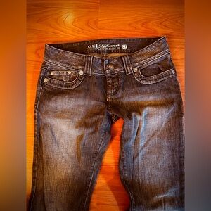 VTG Guess Low Rise Faded Black Denim Jeans Boot Cut Y2K 27 Long Tall 30x33